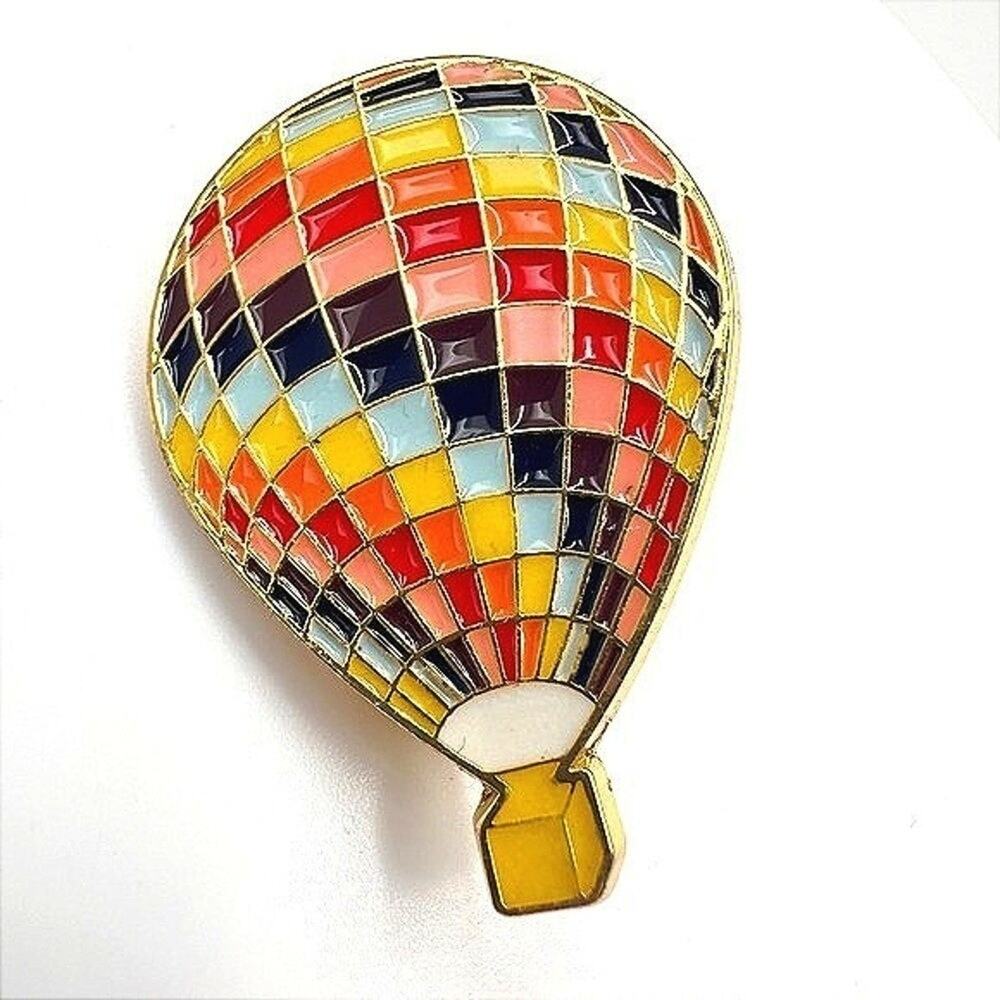 Vintage 80s Chicken Hot Air Balloon Enamel Brooch Lapel Pinback Fashion Jewelry